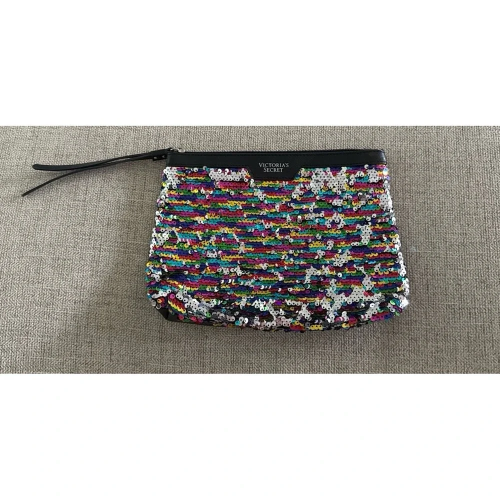 Victoria's Secret colorful sequin sparkle wristlet‎ clutch purse cosmetic bag